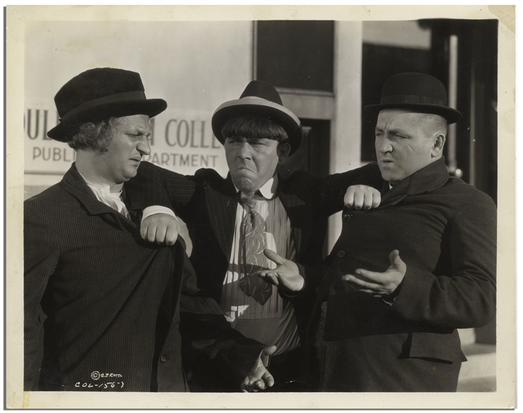 10 x 8 Glossy Photo From the 1934 Three Stooges Film Three Little Pigskins -- Very Good Condition